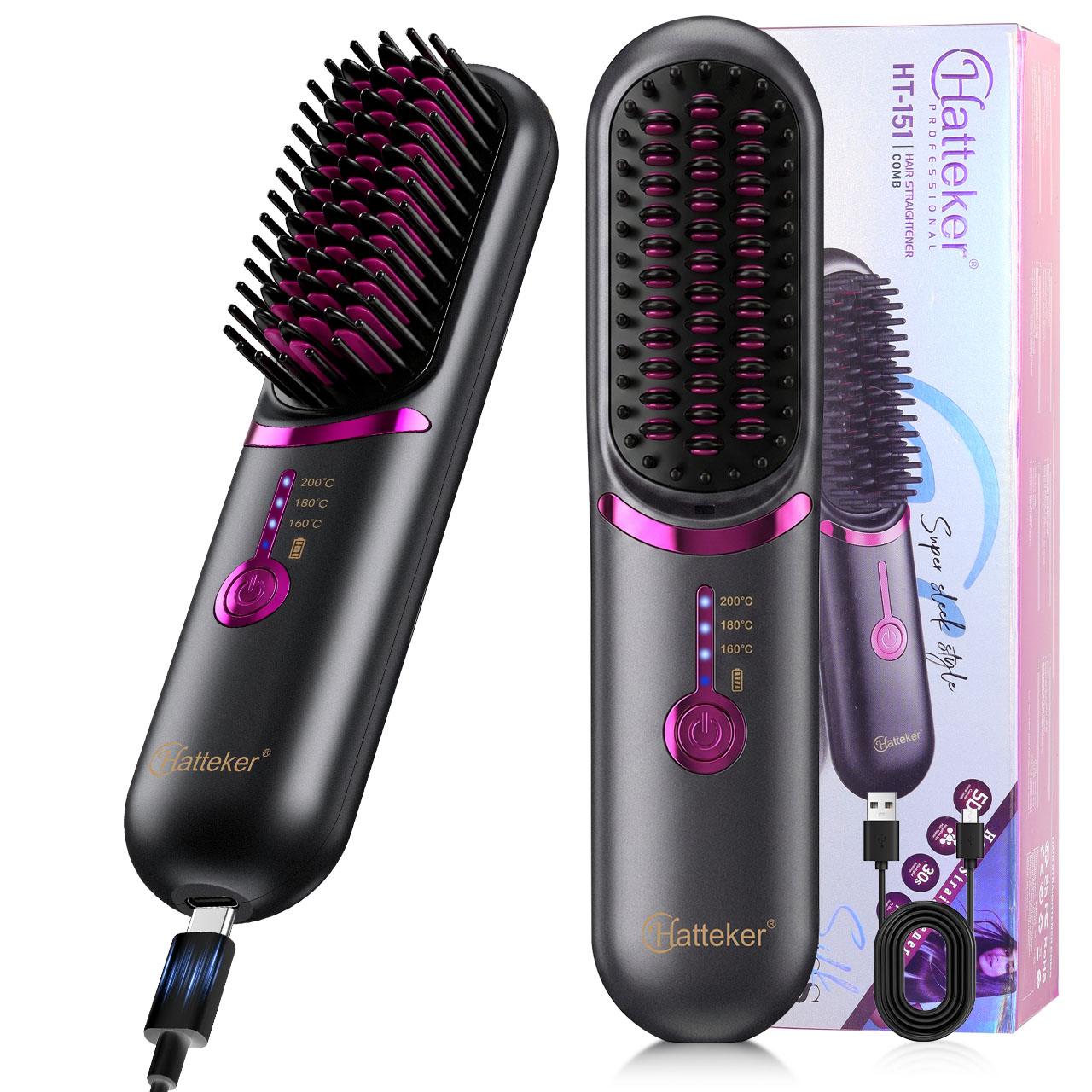 Hair Straightener - Escova de Alisamento Portátil Sem Fio